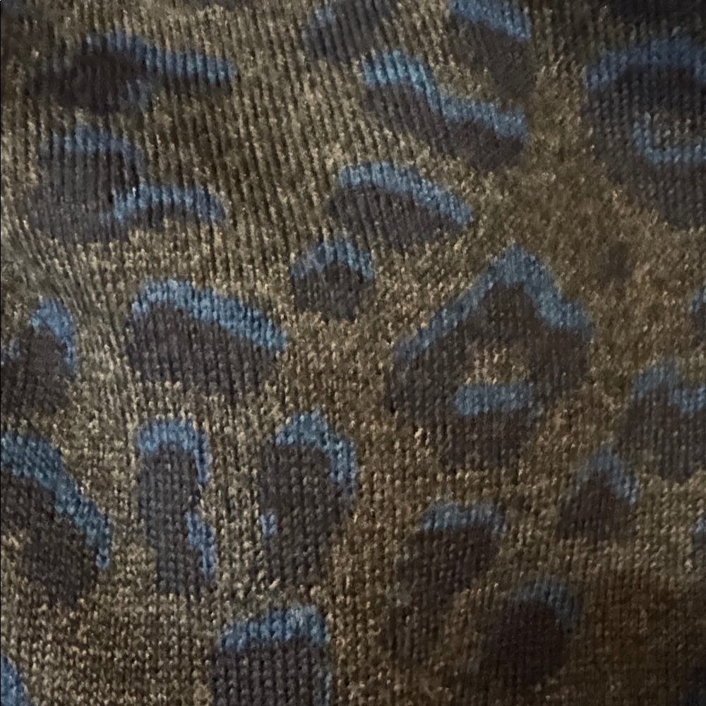 LOFT Charcoal, Navy & Blue Leopard Print Sweater Dress w/ Gray Trim - Picture 8 of 10